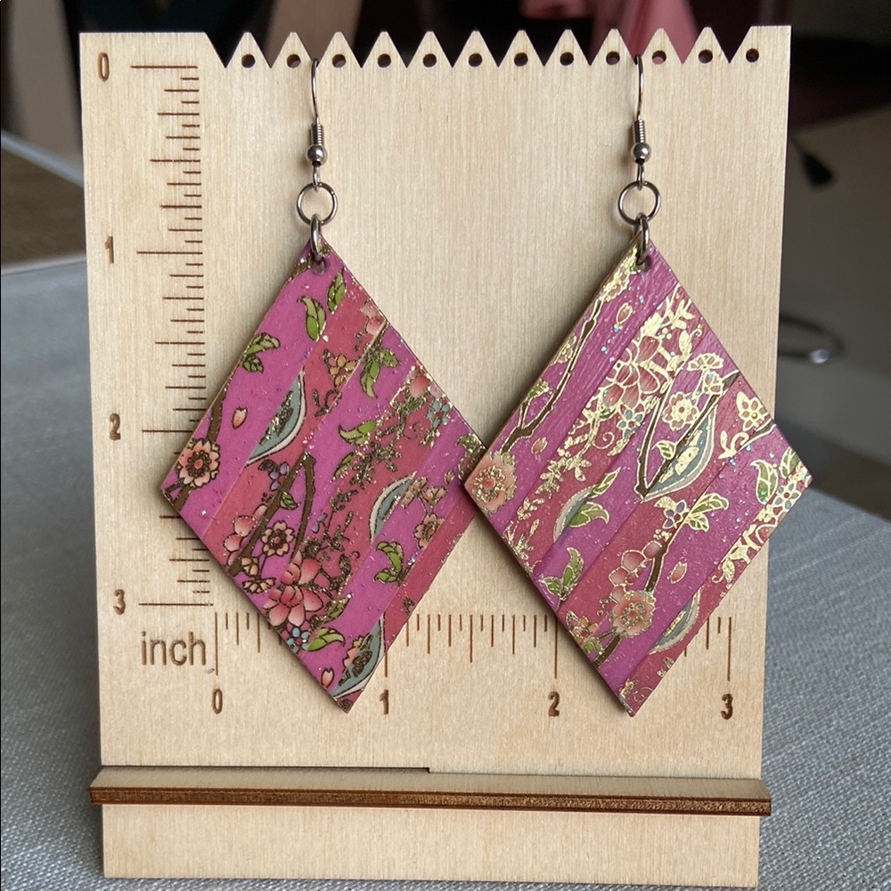 2/$15! New!  Handmade, Pink and Gold Floral Earrings